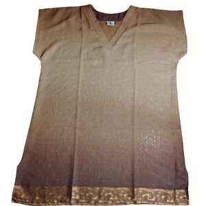Barefoot Attitude Brown Ombre Tunic Top Gold Detail M ethnic coastal boho beach
